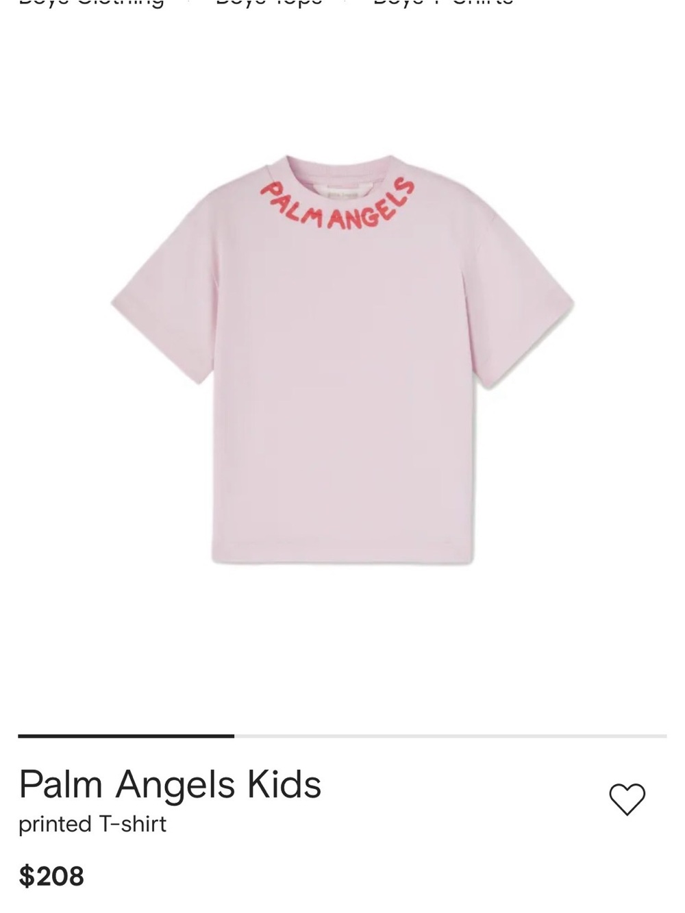 Palm Angels Kids Light Pink Tee with Red Neck Logo NEW WITH TAGS